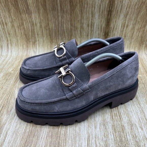 Salvatore Ferragamo Gancini Lug Loafers Men\'s Size 6 EE Grey Suede Italian Made main image 8